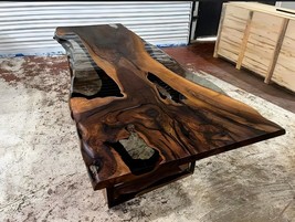 Made-To-Order Dark Walnut &amp; Smokey Gray Epoxy Resin Table - Dining Table/ Office - $373.44+