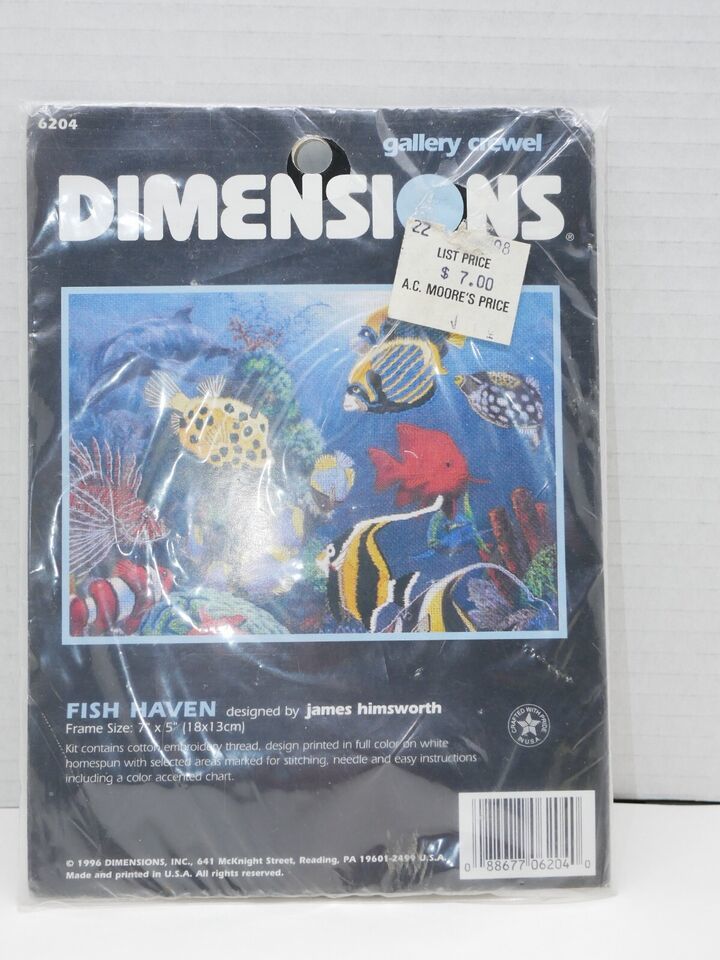 Vintage 1996 Dimensions Gallery Crewel Kit 6204 Fish Haven 7 x 5 New Sealed - £7.83 GBP