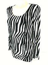 Dana Buchman women&#39;s Medium L/S black green ANIMAL print RUCHED side top... - $7.62