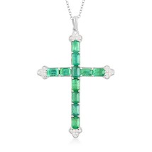 Natural Emerald Cross Pendant Necklace, 925 Sterling Silver Vintage Jewelry - $128.73