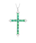 Natural Emerald Cross Pendant Necklace, 925 Sterling Silver Vintage Jewelry - £101.71 GBP