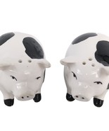 Vintage Black &amp; White Spotted Pigs Salt &amp; Pepper Shakers Ceramic Farmhou... - $26.52 CAD