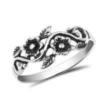 Blooming Wild Floral Vine Sterling Silver Band .925 Ring-9 - £11.22 GBP