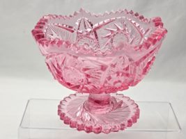 Vintage LE SMITH Pink Crystal Carnival Glass 6.5&quot; Footed Bowl Compote Dish - $728.79 MXN