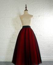 BLACK RED A-Line Pleated Tulle Skirt Women Plus Size Fluffy Full Tulle Skirt