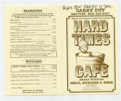 Primary image for Hard Times Cafe Menu Award Winning Chili US 281 North San Antonio Texas 