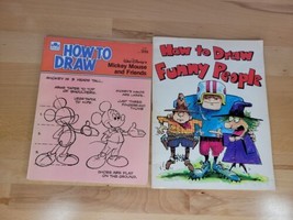 Vtg Golden How To Draw Mickey Mouse Friends Book 1983 &amp; Funny People Bob... - $12.99