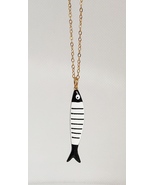 Black &amp; White Oil Drop Fish Necklace 304 Stainless Steel Gold Chain - $12.00