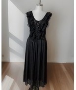 VTG 80s Black Nightgown Lingerie Sz L Lacey Ruffles Frilly Cinema Etoile - $45.88