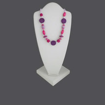 Necklace, Wood and Clamshell Heishi, Purple and Hot Pink, 35 inch - £14.38 GBP