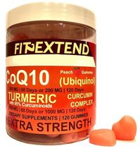 FIT EXTEND COQ10 200mg Ubiquinol &amp; Turmeric Gummies 1000mg 120 Days Peac... - $24.99