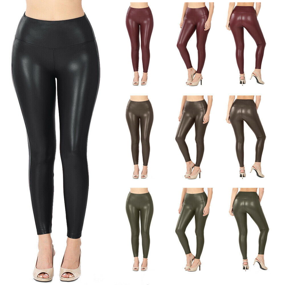 womens high waist faux leather leggings stretchy pants
