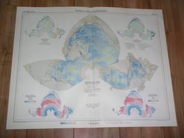 1958 Vintage Map Of World Oc EAN S Oc EAN Ography / Bathymetric Chart / Marine Fauna - $31.65