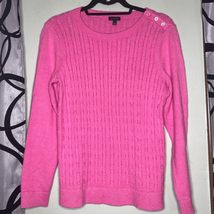Talbots Sweater Womens Large Pink Cable Knit Crew Neck Button Long - £11.49 GBP