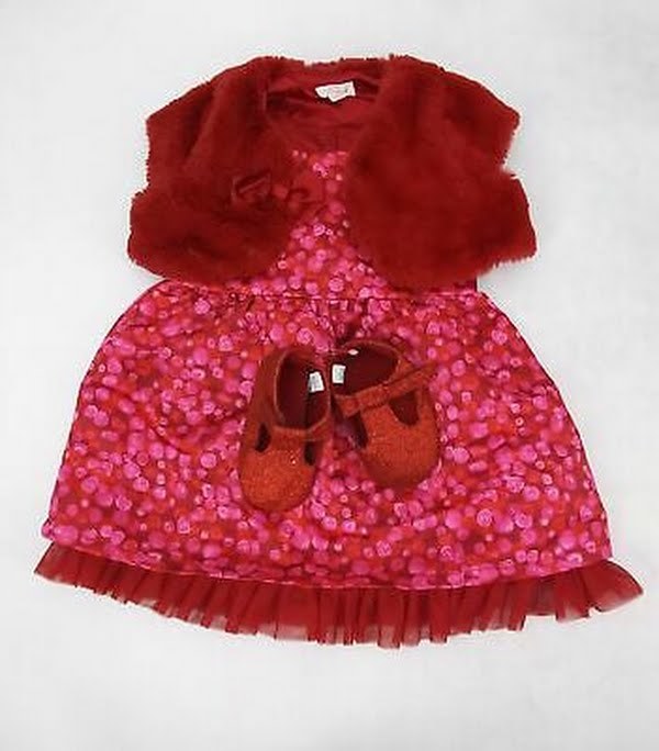 Primary image for cat & Jack Holiday Dress Bloomers & Faur Fur Shrug Sz 12Mo