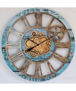 Wall clock 36 inches with real moving gears Aqua Green - £282.77 GBP