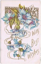 Greeting Postcard Embossed Blue Flowers Best Wishes - £2.32 GBP