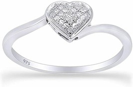 0.05Ct Natürlich Diamant-Herz Versprechen Ring 14K Weiß Vergoldet Sterlingsilber - £154.56 GBP