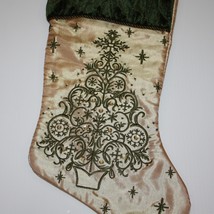 Santa&#39;s Best Gorgeous Gold with Green Velvet Border and Tree Embroidery ... - £19.66 GBP