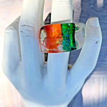 Fun Retro  Ring Lucite Metallic Multi-color Size 4 Green /Orange/ Pink 1... - $18.81