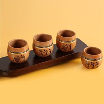 Warli Handpainted Terracotta Clay Kullad Tea Cups 220 ML, Set of 4, Brown      . - £35.82 GBP