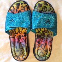 July 4th Size 6 Justice slides flip flops shoes thongs sandals glitter b... - £7.07 GBP
