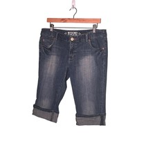 MOSSIMO Juniors Size 15 Medium Wash Bermuda Denim Jean Shorts Cuffed - $12.16