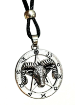 Ram Head Necklace Goat of Mendes Pentagram Pendant Occult Symbols Beaded Cord - £8.12 GBP