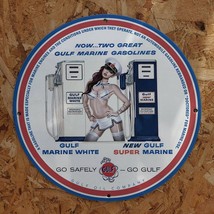 Vintage 1959 Gulf Oil Company&#39;s Marine Gasolines Porcelain Gas &amp; Oil Sign - £98.36 GBP