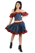 Blue Denim Flannel Cotton Valentine Costume Off Shoulder High Waist Trai... - £76.25 GBP