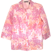 Liz Claiborne Womens Size 10 Blouse 3/4 Sleeve Button Front V-Neck Pink ... - £10.20 GBP