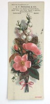 Victorian Trade Card Bookmark C.F. Parsons &amp; Co. Gardiner Maine Pink Floral - $21.00