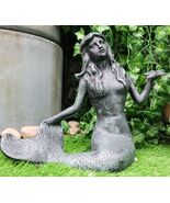 13"L Cast Iron Large Nautical Siren Mermaid Holding Starfish Verdi Green... - $87.99