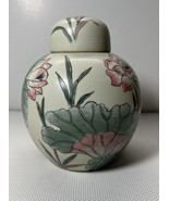 Vintage Ginger Jar Lid Chinese Cranes Herons Lotus Pink Green Hand Paint... - £28.30 GBP