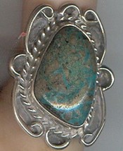 Large Free-form Green Turquoise Cabochon in Sterling Silver in Size 6 3/4 Ring - £99.91 GBP