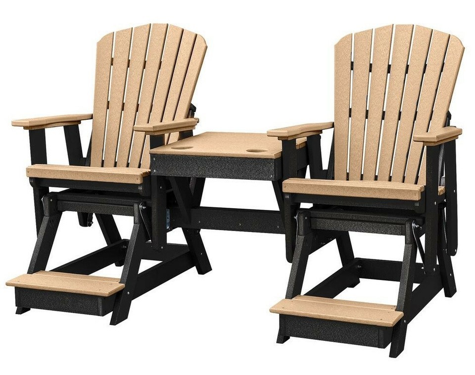 2 ADIRONDACK GLIDER BALCONY CHAIRS with TABLE - Cedar &amp; Black 4 Season S... - £1,128.38 GBP