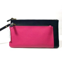 Neiman Marcus Color Block Saffiano Leather Zip Wristlet.Black/Fuschia - $35.44