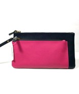 Neiman Marcus Color Block Saffiano Leather Zip Wristlet.Black/Fuschia - $35.44