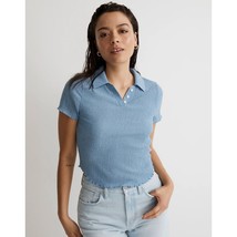 Madewell Womens Crinkle Polo Crop Tee Shirt Top Tranquil Lake Blue XS - £17.65 GBP