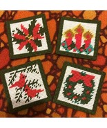 Vintage Christmas 4 Coasters Plastic Canvas Needlepoint Handmade Red Gre... - $10.94 CAD