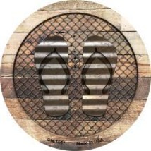 Corrugated Flip Flops on Wood Novelty Metal Mini Circle Magnet CM-1057 - £10.33 GBP