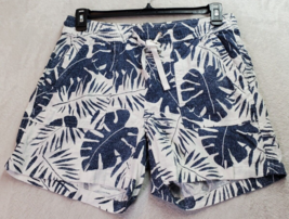 Nautica Shorts Women Medium Blue Palm Leaf Linen Pocket Elastic Waist Drawstring - £15.78 GBP