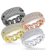 CZ Crystal Micro-Pave Bar &amp; Cuban / Curb Link Chain Ring in .925 Sterlin... - $53.76 CAD+