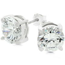 Precious Stars Sterling Silver 8 mm Round Cubic Zirconia Earring Studs - £20.10 GBP