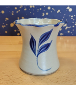 Williamsburg Salt Glazed Pottery Cobalt Blue Leaves Ruffled Edge Vase 19... - £11.79 GBP