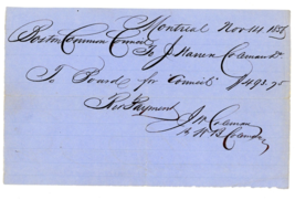 1856 Handwritten receipt Boston Common Council J W B Coleman Montreal Ca... - $67.01