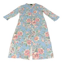 Miss Elaine Robe Housecoat Vintage Medium Blue Floral Roses Zip Up House Dress - £66.54 GBP