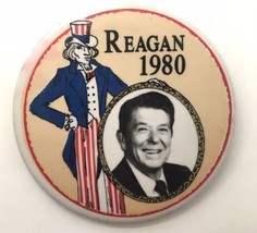 Vintage 1980 Ronald Reagan Presidential Campaign Button Pin 3&quot; Republican - £9.56 GBP
