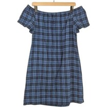 Madewell blue plaid flannel linen blend off shoulder shift dress 12 MSRP... - £22.32 GBP