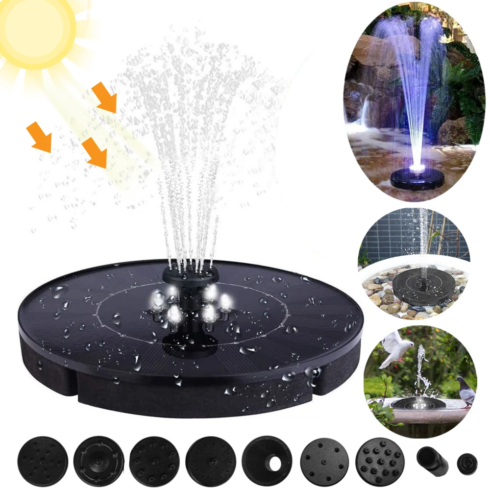 Led Solar Water Fountain Floating Solar Fountain with LED Light Outdoor scape Ga - £149.37 GBP